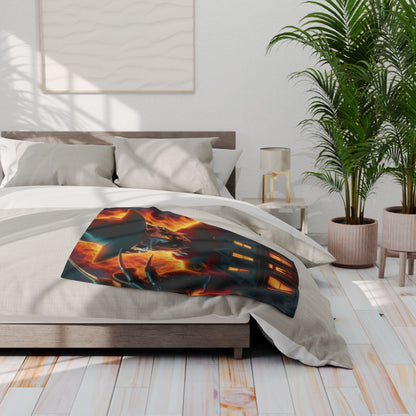 Elegant Decorative and Warm Halloween Freddy Kruegar Spooky Arctic Fleece Blanket beautifully displayed on a luxurious bed, perfect for creating a cozy Halloween atmosphere.