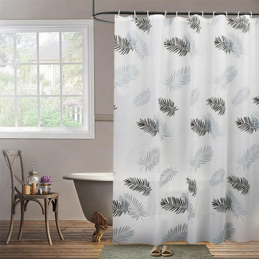 Lkw Ogechi Shower Curtain PEVA 240x180 CM Black Leaves, 300 CM Extra Wide Shower Curtain Waterproof Mould Proof, SemiTransparent White Bath Curtain