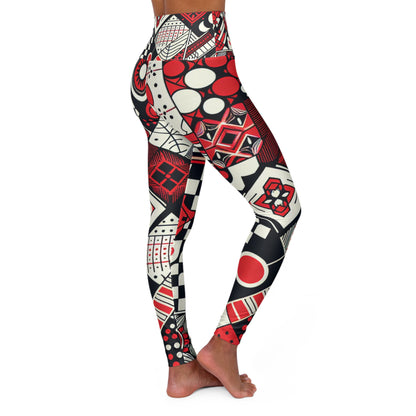 Front view of Dazzling Dreams Studio's Ultra-Modern Red Leggings featuring a unique checkerboard pattern, ideal for activewear or stylish outings, crafted for comfort and performance.