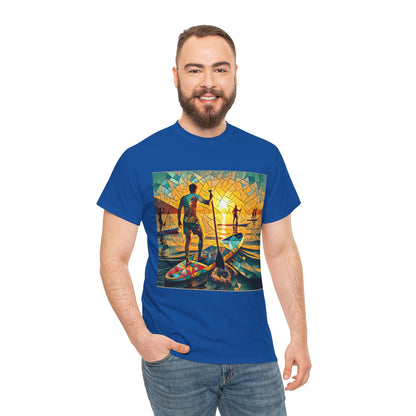 Luxury Paddleboarding Scene T-Shirt by Dazzling Dreams Studio in multiple sizes, tailored for all paddleboarding enthusiasts.