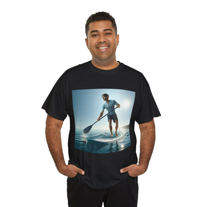 Luxurious Delightfull Paddle Board Adventure T-Shirt by Dazzling Dreams Studio showcasing a scenic paddleboarding graphic, perfect for water sports enthusiasts.