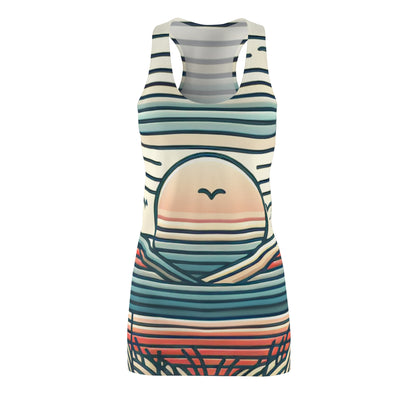 Astro Sunset Pattern Racerback Dress by Dazzling Dreams Studio, featuring soft pastel hues and elegant artistic sunset design, perfect for stylish summer outings.