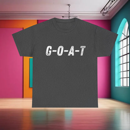 Greatest of All Time GOAT Graphic T-Shirt in a distinctive grey shade, featuring an artistic G-O-A-T design that embodies luxury.