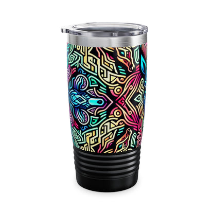 Close-up of the double-wall insulated design of the Vibrant Neon Stainless Steel Tumbler by Dazzling Dreams Studio, showcasing exceptional thermal performance.