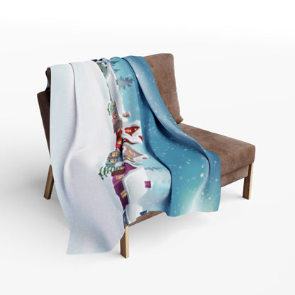 Luxurious Decorative and Warm Christmas Arctic Fleece Blanket draped over a stylish armchair, showcasing its festive winter theme and soft texture.