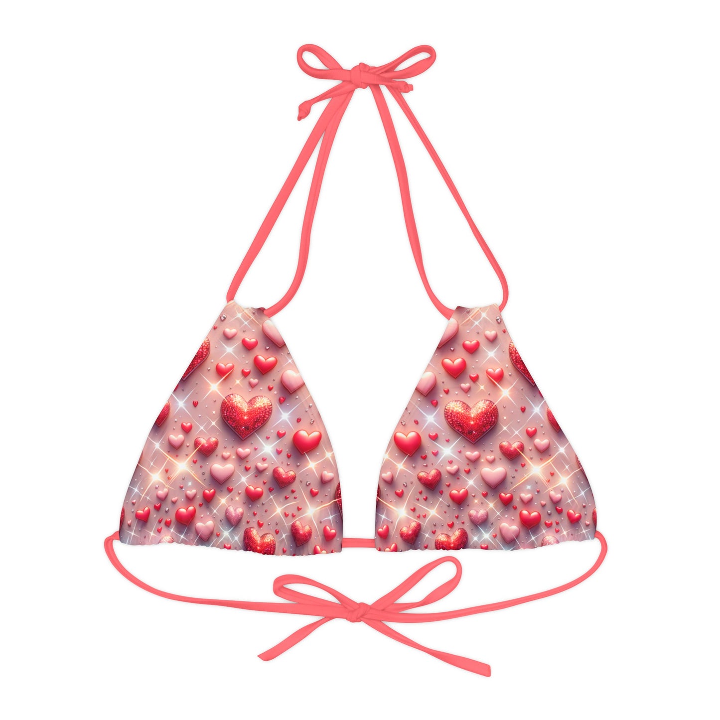 Glittering hearts   Strappy Triangle Bikini Top