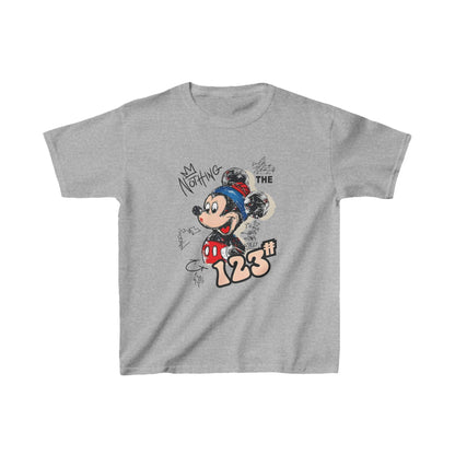 Luxury Unisex Kids Mickey Mouse Cotton T-Shirt Tee in grey featuring playful Mickey Mouse graphic, perfect for stylish young enthusiasts.