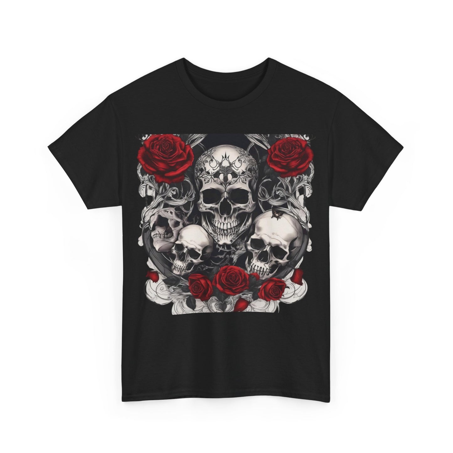 Skulls and Roses Cotton Tee, Unisex Graphic Shirt, 7 color choice