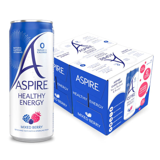 ASPIRE Healthy Energy Drink ? 12 x 330ml Cans ? Zero Calories & Zero Sugar ? Natural Plant Based Caffeine & Multivitamins- Vegan & Gluten Free (Mixed