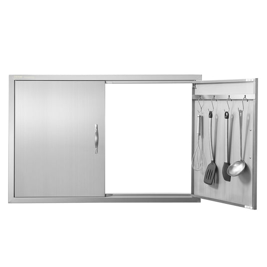 VEVOR BBQ Access Door, 39W x 26H Inch Double Outdoor Kitchen Door, Stainless Steel Flush Mount Wall Vertical with Handles and Hooks, for BBQ Island,