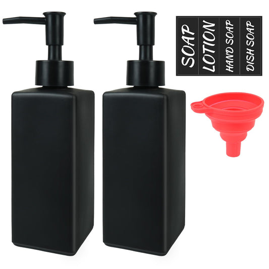 Luabue Black Soap Dispensers Bathroom Handwash Dispensers, 350ml Square Glass Dish Soap Dispenser Kitchen, Lotion Washing Up Liquid Dispenser with