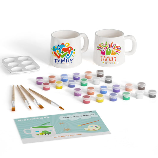 Double Pottery Painting Kit - Paintables Mug Kit Ceramic Christmas Mug Set Personalised Gift for Adults Child Ceramic Art and Crafts Kit Includes