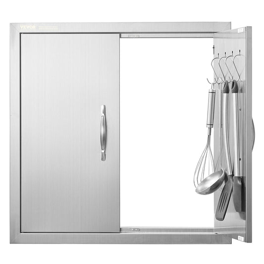 VEVOR BBQ Access Door, 610x610 mm Double Outdoor Kitchen Door, Stainless Steel Flush Mount, Double Wall Vertical with Handles and Hooks, for BBQ
