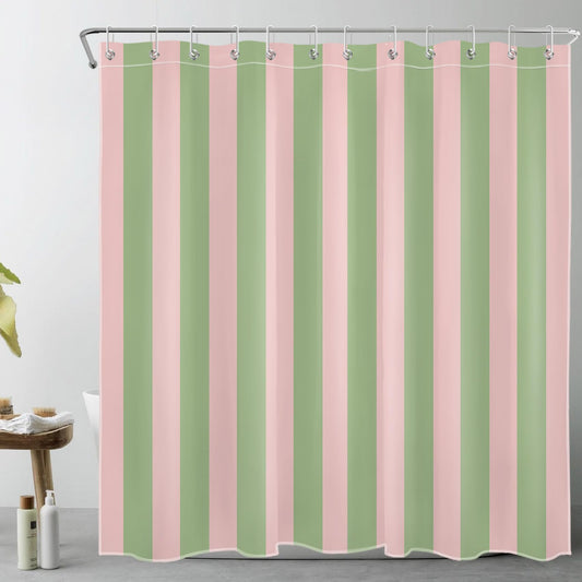 LB Green and Pink Striped Shower Curtain Abstract Geometric Shower Curtains for Bathroom Modern Art Polyester Anti Mould Waterproof Extra Long Bath
