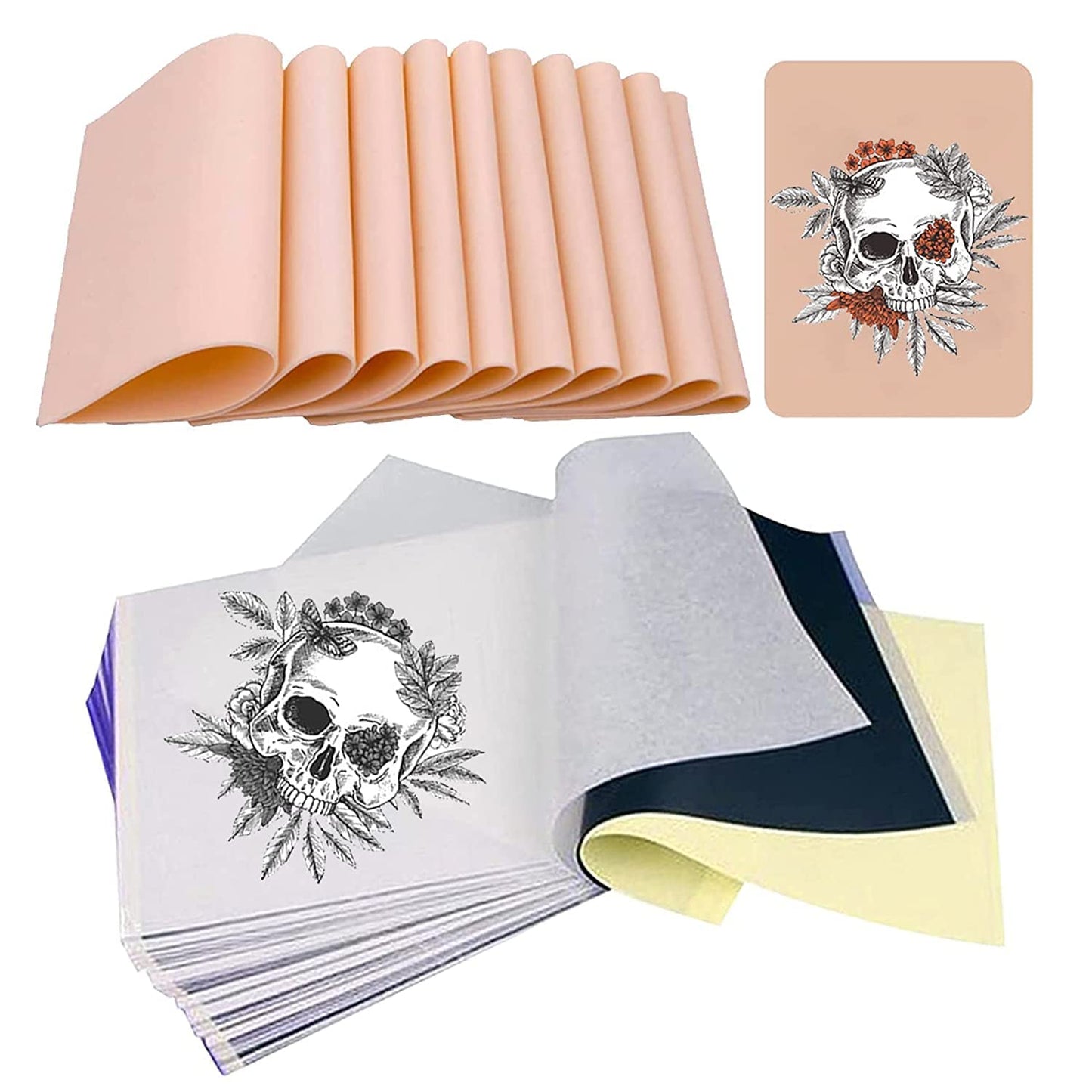 Unihuby 30Pcs Tattoo Practice Skin with Transfer Paper Kit, 10Pcs Fake Skins and 20Pcs Stencil Paper Kit Including Tattoo Skins Tattoos Supplies