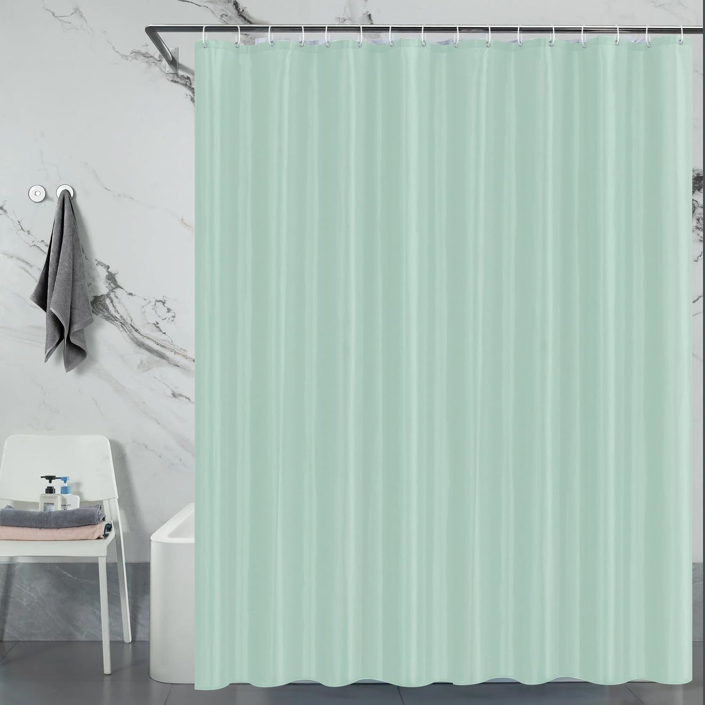 LUKDUNG 240 x 200 cm Polyester Textile Shower Curtain Anti-Mould for Bathroom, Curtain for Bathtub Shower Made of Fabric Waterproof Washable Shower