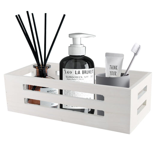 Gzsekken Toilet Roll Basket Toilet Tank Basket Wooden Bathroom Storage Container Narrow Toiletries Organiser Tray for Paper Towel Decor Box-White