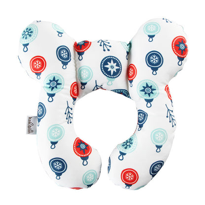 Elegant U-Shaped Infant Pillow by Dazzling Dreams Studio showcasing festive ornament motifs, ensuring premium neck and head support for infants during travel.