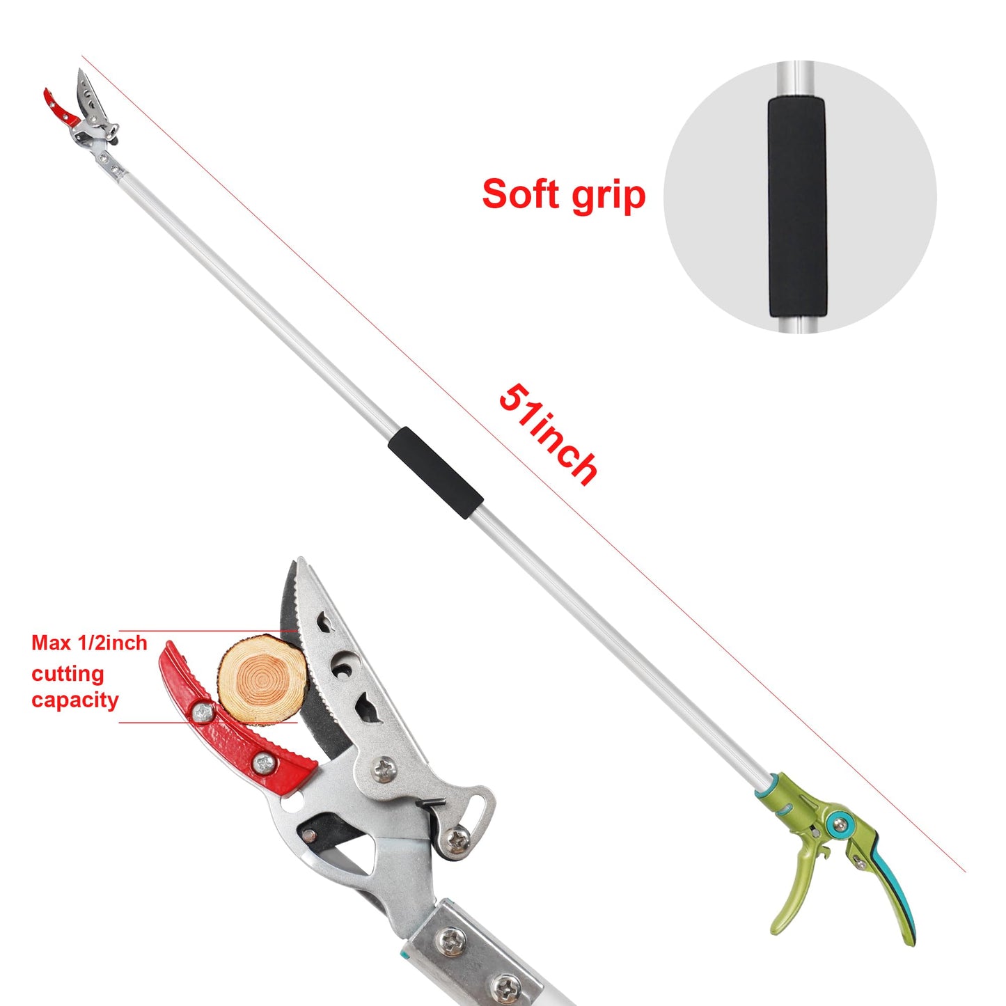 GARTOL Tree Pruner,130cm Tree loppers Long Reach Lightweight & Strong, Fruit Picker, Lightweight Aluminum Handle for Tree Branch Cutter
