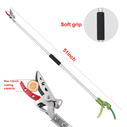 GARTOL Tree Pruner,130cm Tree loppers Long Reach Lightweight & Strong, Fruit Picker, Lightweight Aluminum Handle for Tree Branch Cutter