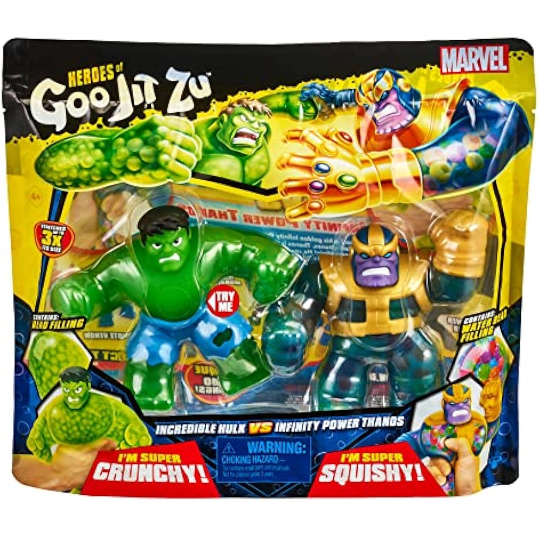 Heroes of Goo Jit Zu Marvel Versus Pack - Hulk vs Thanos, Squishy, Stretchy, Gooey Heroes, Perfect Christmas/Birthday Present For 4 To 8 Year Olds, Squishy, Stretchy Tactile Play