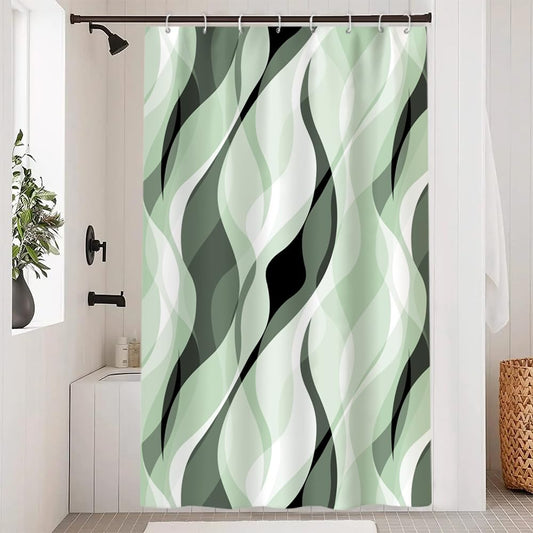 Uiiooazy Sage Green Shower Curtain, Abstract Striped Geometric Bath Curtain Anti-Mould Waterproof Washable Polyester Fabric Bathroom Curtain with 8