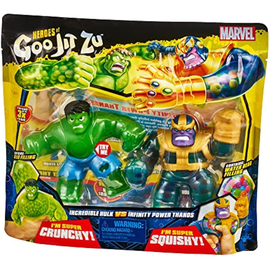 Heroes of Goo Jit Zu Marvel Versus Pack - Hulk vs Thanos, Squishy, Stretchy, Gooey Heroes, Perfect Christmas/Birthday Present For 4 To 8 Year Olds, Squishy, Stretchy Tactile Play