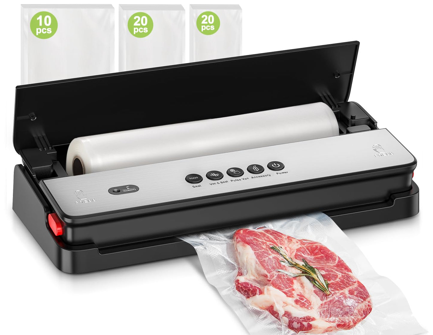Bonsenkitchen Vacuum Sealer Machine, Multi-Functional, Globefish Technology for High-Speed Continuous Working, Food Vacuum Sealer with 50pcs Vacuum