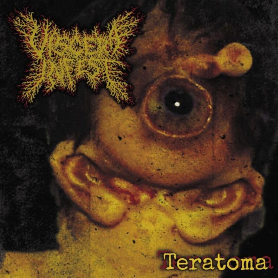 Officially licensed Viscera Infest Teratoma CD by Rancid Offal Records, featuring intricately themed cover art representing the death metal genre, perfect for collectors and audiophiles.