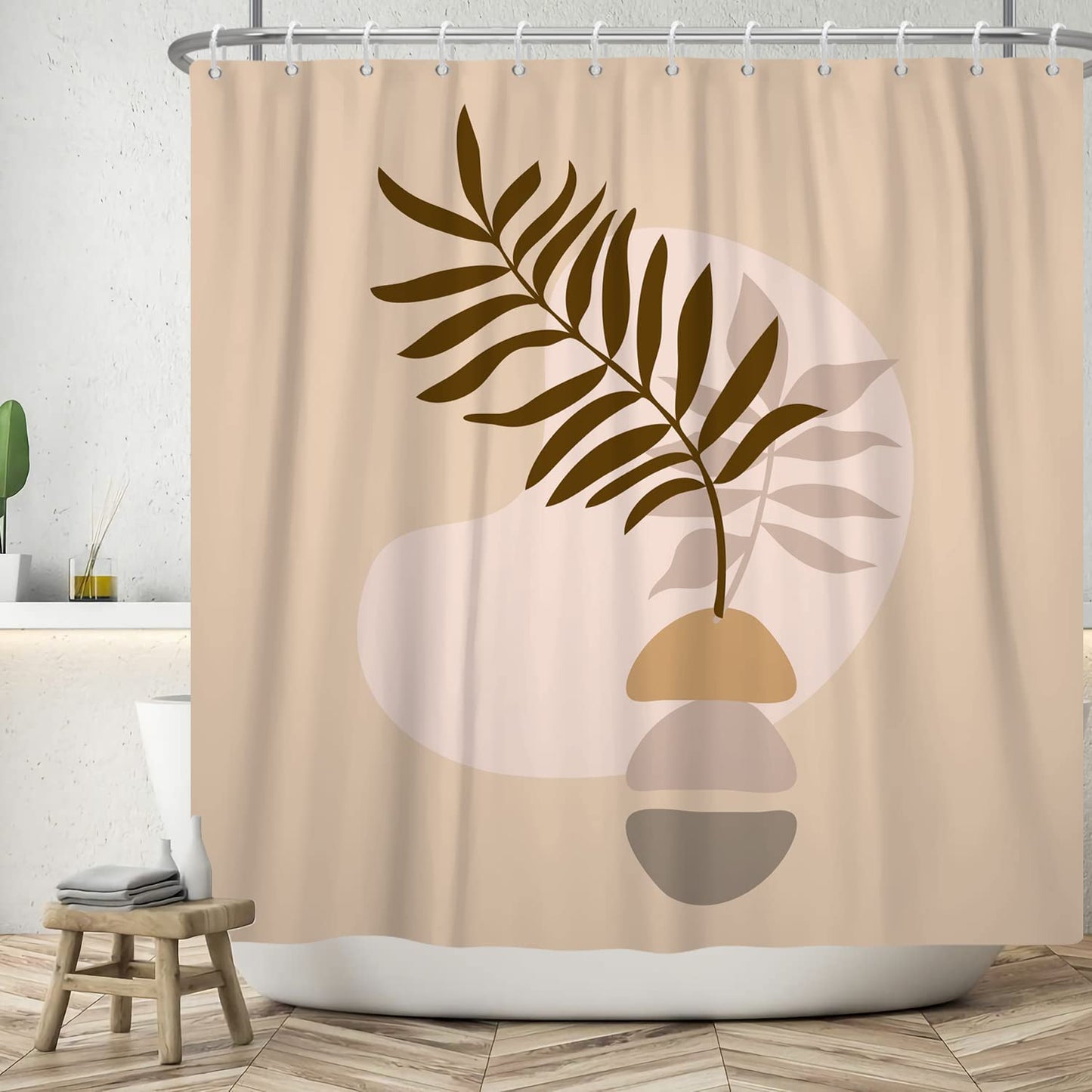 ASDCXZ Boho Shower Curtain 180x200 cm, Modern Abstract Art Boho Style Brown Leaves Beige Bath Washable Shower Curtains Polyester Textile Waterproof