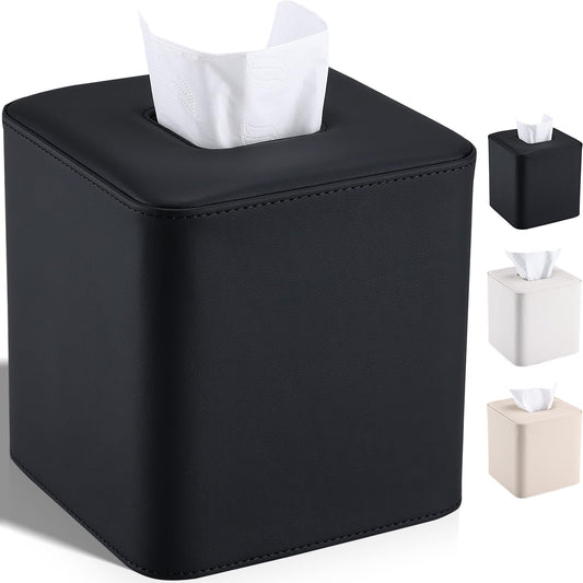 GORESE Tissue Box Cover, PU Leather Square Tissue Box Holder Cube Facial Tissue Dispenser Napkin Holder,Gift for Home, Office, Bathroom, Car