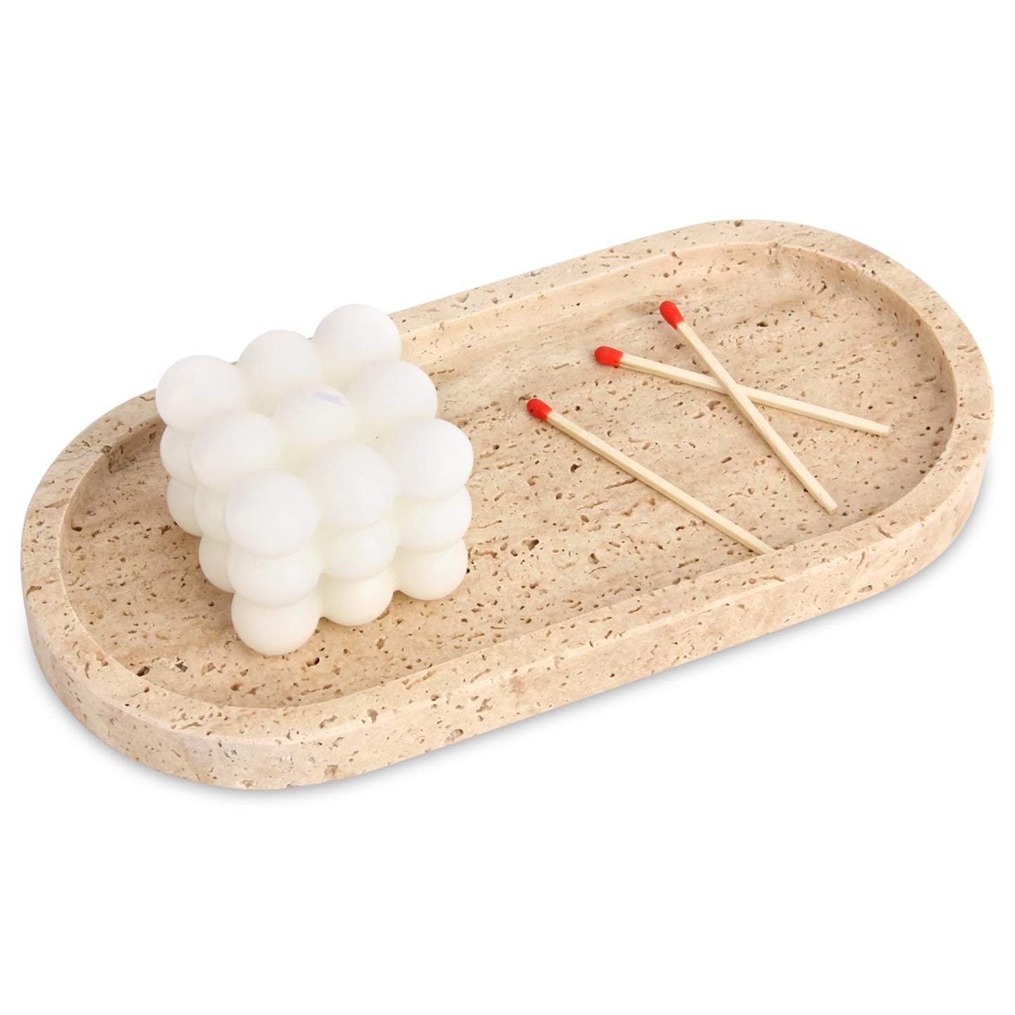 Natural Marble Tray, Oval Luxury Bathroom Vanity Home Kitchen Bathroom Table Tray, Stone Decorative Countertop Serving Trays for Coffee Perfume