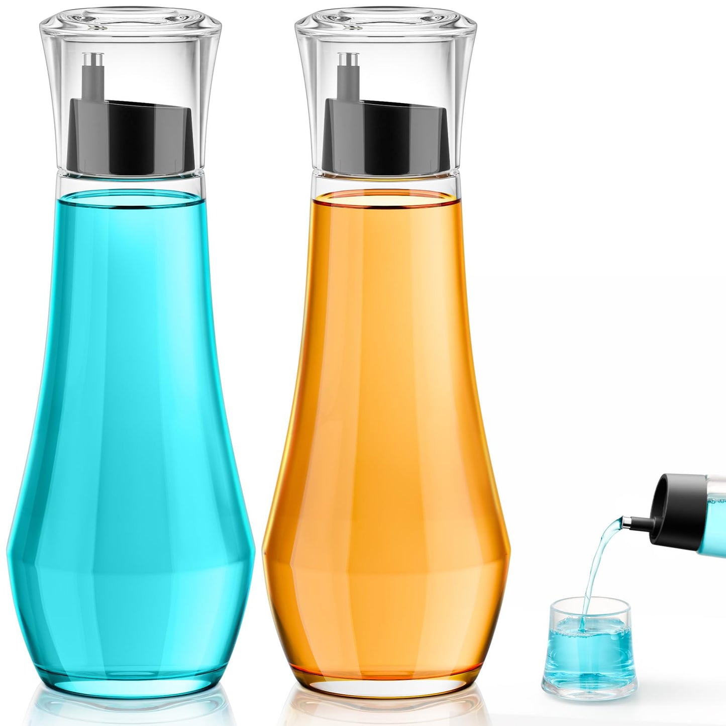 VITVITI Glass Mouthwash Dispenser for Bathroom, 8.8OZ Mouth Wash Container Bottle with Lid Cup, Small Clear Refillable Mouthwash Dispenser Decanter