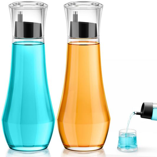 VITVITI Glass Mouthwash Dispenser for Bathroom, 8.8OZ Mouth Wash Container Bottle with Lid Cup, Small Clear Refillable Mouthwash Dispenser Decanter