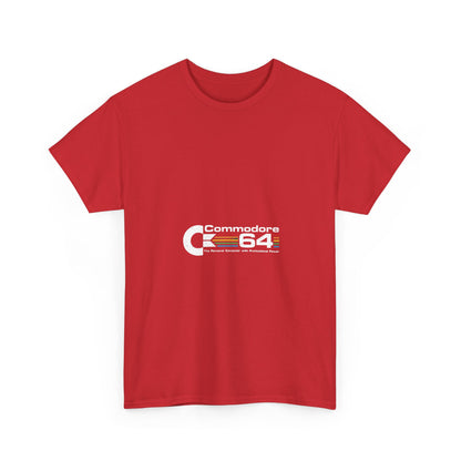 Commodore 64 Retro Christmas Graphic T-Shirt in red, featuring a vintage gaming design on a luxurious unisex cotton fabric.