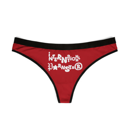 Front view of the luxurious International Star Thong in red, highlighting its striking graphic design. An ideal piece for confident women looking to elevate their intimate wear.