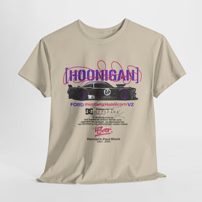 Single Ford Mustang Hoonicon V2 graphic tee displayed against a clean background, featuring eye-catching artwork and premium quality fabric for motorsport fans.