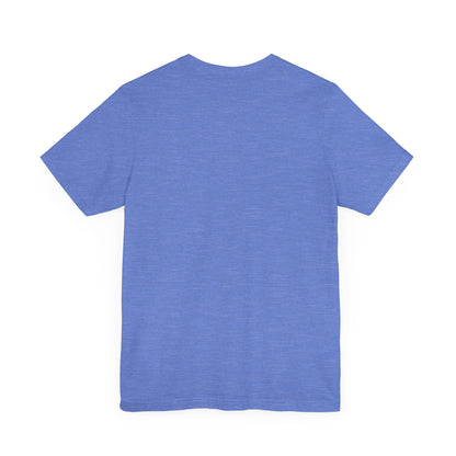 Back view of the stylish Sabrina Carpenter Inspired Unisex Short Sleeve Tee in blue, highlighting the luxurious fabric texture.