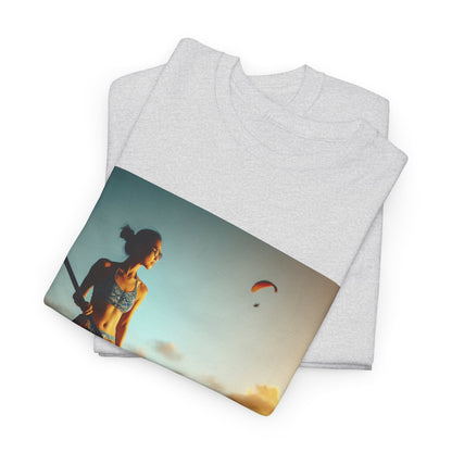 Stylish and comfortable Delightfull Paddle Board Scene T-Shirt by Dazzling Dreams Studio, showcasing a serene paddleboarding scene for water sport aficionados.