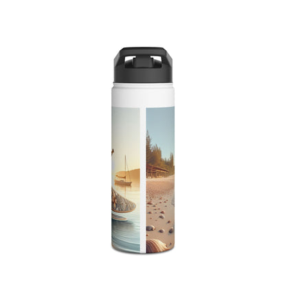 Stylish Fantasy Paddleboarding Stainless Steel Water Bottle showcasing artwork of paddleboarding and beaches, ideal for luxury hydration on your travels.