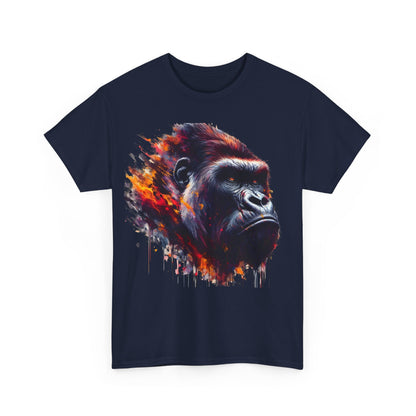 Harambe Masterpiece Graphic Unisex T-Shirt in navy blue, showcasing an artistic portrait of Harambe’s face with vibrant colours and expressive strokes in a luxurious style.