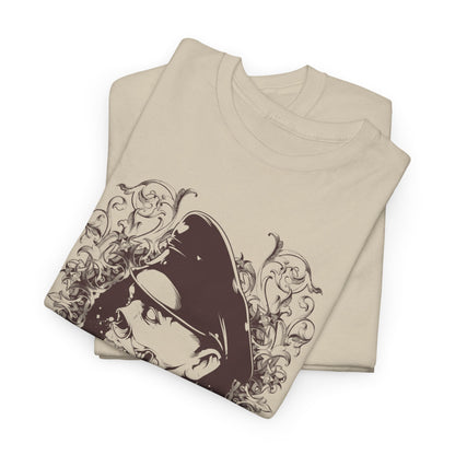 Stacked luxury beige t-shirts showcasing a striking zombie graphic design, highlighting unique artistry and exceptional fabric quality.