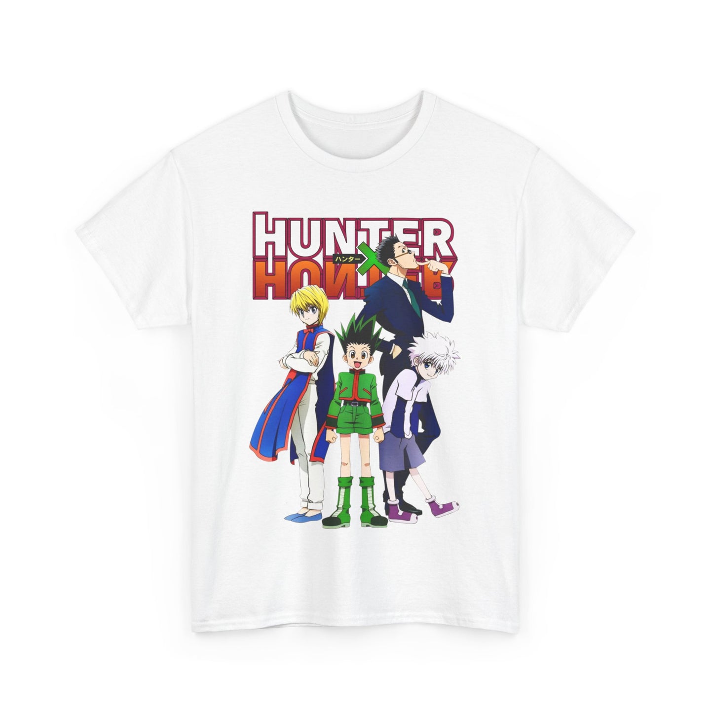 Front view of the luxurious Hunter x Hunter Elite T-Shirt in white, featuring striking character art for discerning anime fans.