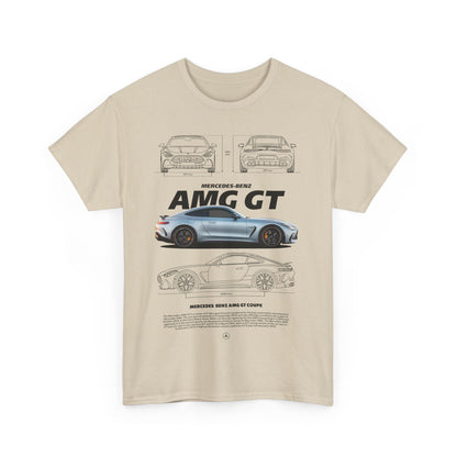 Luxury beige men's T-shirt with an eye-catching illustration of the Mercedes-Benz AMG GT, combining automotive passion with modern fashion.