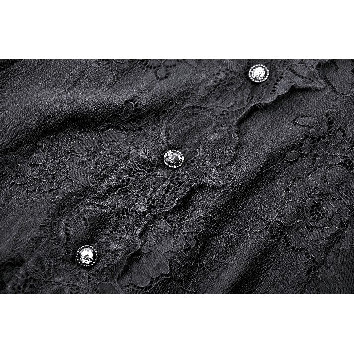 Back view of the Luca Black Gothic Lace Dress, showcasing the exquisite design and adjustable waist for a tailored fit.