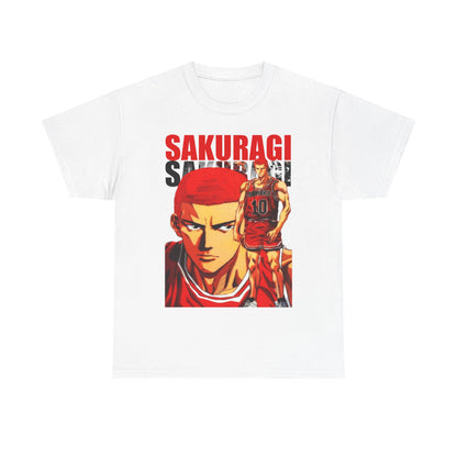 Exclusive white anime t-shirt illustrating Sakuragi from Slam Dunk, crafted with premium materials and striking colours to elevate your wardrobe.