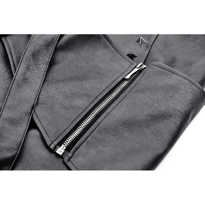 Back detail of the Dark in Love Chaos Reign faux leather skirt, featuring a secure side zip closure and metallic rivets for a dramatic finish.