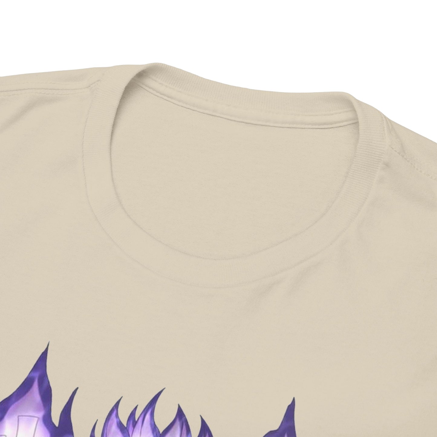 Close-up of the high-quality fabric and neckline detailing of the Sasuke Graphic Tee, emphasising luxury and comfort.