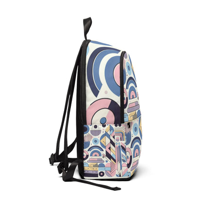 Intricate pastel colour palette of the Iron Pulse Elite Modern Aesthetic Pastel Backpack, featuring pink, blue, yellow, and purple hues from Dazzling Dreams Studio.