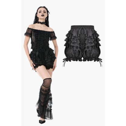 Dark in Love Rosalie Baroque Lace Frill Gothic Bloomers in black, showcasing intricate lace detailing and voluminous silhouette for an opulent gothic style.